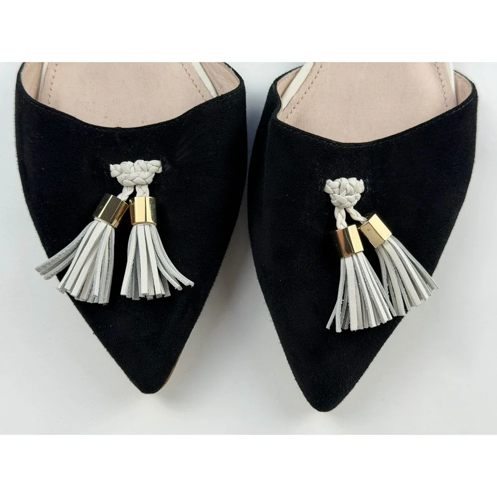 Louise et Cie Womens 8.5 Black Leather D'Orsay Flats Pointed Toe Tassels